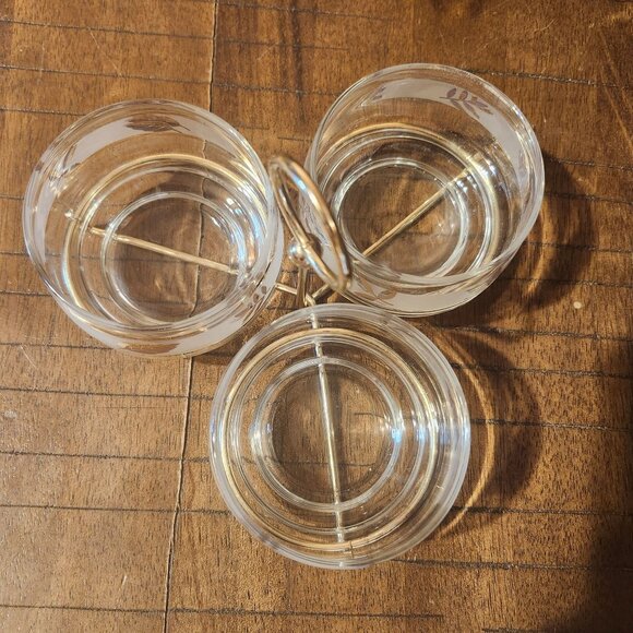 Vintage Libbey Golden Foliage Condiment Server 3 Bowl Metal Caddy MCM Party Set - Picture 2 of 11